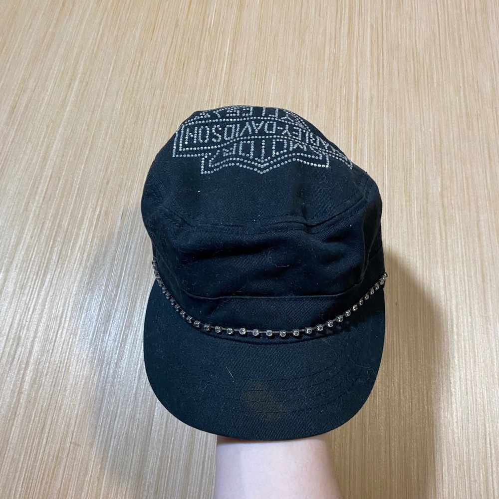 Harley-Davidson Womens Black Rhinestone Cadet Military Hat Cap Adjustable Cotton